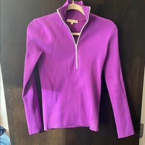 Tibi Purple Ribbed Half-Zip Sweater